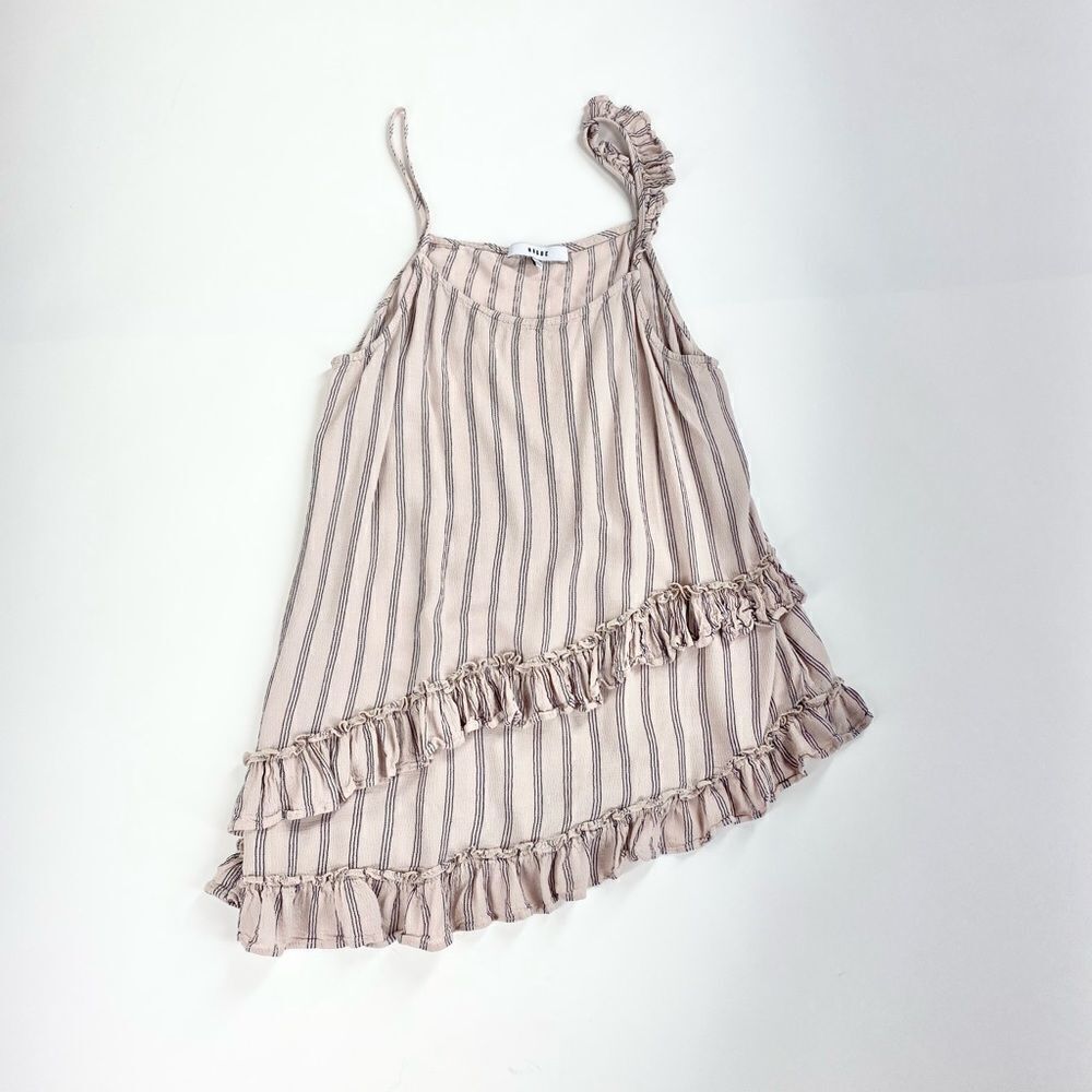 Ro & De asymmetrical striped ruffle camisole tank L